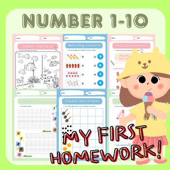 Preview of Math 1-10 : My First Homework : Numbers and Coloring book