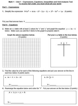 Preview of Math 1/Algebra 1 Assessment/Practice Tests - Units 1-10 Bundle