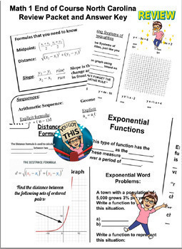 Math 1 EOC Review Packet and Answer Key by Rockin' Rhonda's Math Resources