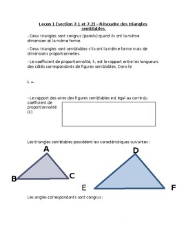 Preview of Math 10- Les propriétés des triangles semblables