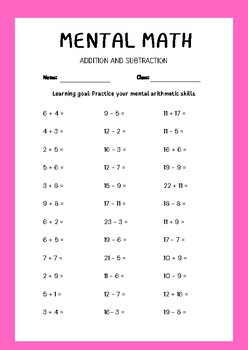 Preview of ADDITION AND SUBTRACTIONS ,mental arithmetic skills