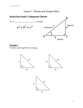 Preview of Math 10C: Trigonometry Unit - Fill in the Blank Lesson Notes and Key