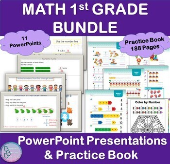 Preview of Math 1st Grade Bundle | PowerPoint Lesson Slides and Printable Practice Book