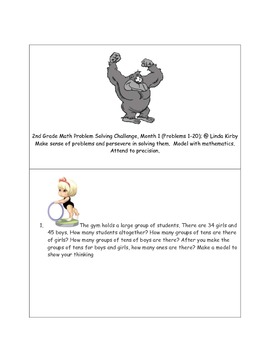 Preview of Math-2nd Grade-Month 01: Challenge Problem Solving (Questions 1-20)