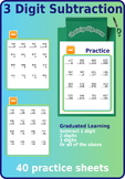 Math 3 Digit Subtraction: 40 Graduated Practice Sheets