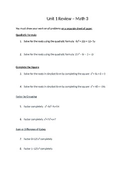 Preview of Math 3 Review -- Functions