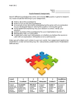 math 30 2 research project rubric