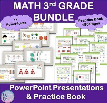 Preview of Math 3rd Grade Bundle | PowerPoint Lesson Slides and Printable Practice Book