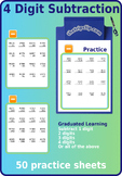 Math 4 Digit Subtraction: 50 Graduated Practice Sheets