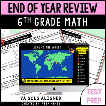 Preview of 6th Grade Math Test SOL Review Packet State Test End of Year Spiral