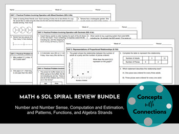 Preview of Math 6 SOL Spiral Review Bundle - Aligned to Virginia Standards