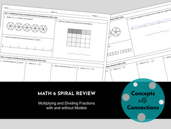 Preview of Math 6 Spiral Review - Multiplying and Dividing Fractions with Models (SOL 6.5a)