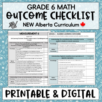 Preview of Math 6 Unit Outcome Checklist - NEW Alberta Curriculum Checklist - Grade 6