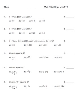 Preview of Math 7 Bell Ringers & Correlating Quizzes for Quarter 4 (Combo Pack!)