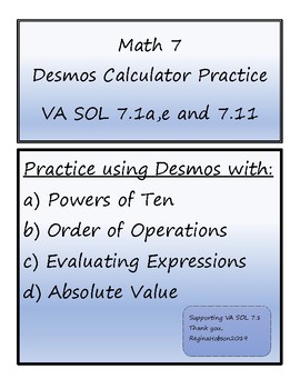 Preview of Math 7 Desmos Calculator Virginia VA SOL Practice 7.1 and 7.11