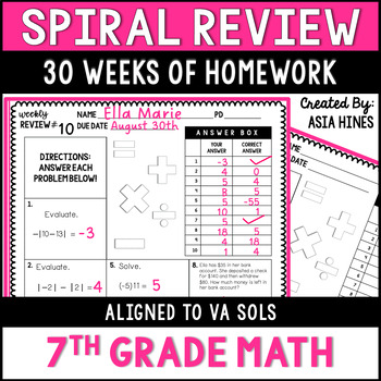 Preview of 7th Grade Math Spiral Review - Va Math SOLs