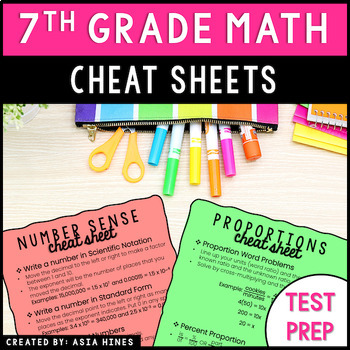 Preview of 7th Grade Math Reference Sheets Cheat Sheet Printables Spiral Review