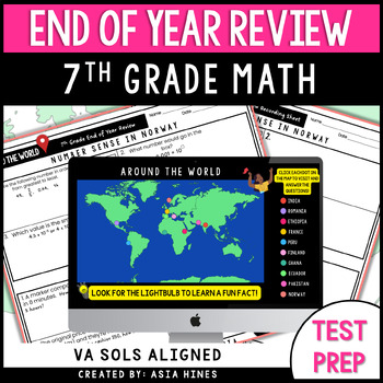 Preview of Virginia SOL 7th Grade Math Test Review Packet End of Year Spiral