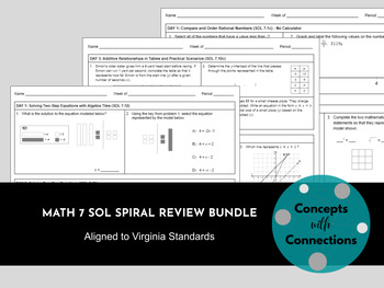 Preview of Math 7 SOL Spiral Review Bundle - Aligned to Virginia Standards