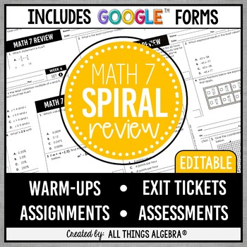 Preview of Math 7 Spiral Review Assignments | Assessments | Google Forms