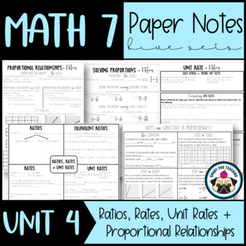 Preview of Math 7 Unit 4 Proportional Relationships - PDF Set of Notes