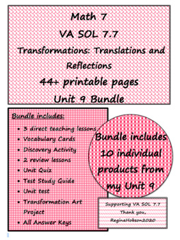 Preview of Math 7 Virginia SOL 7.7 Unit 9 (Transformations: Translation/Reflection) Bundle