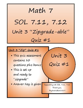 Math 7 Virginia Va Sol 7 11 7 12 Quiz 1 For Unit 3 On Expressions And Equations