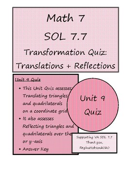 Preview of Math 7 Virginia VA SOL 7.7 Transformations: Translations/Reflections Unit Quiz