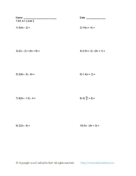 math 7th grade five worksheets 7 ee a 1 expressions and equations