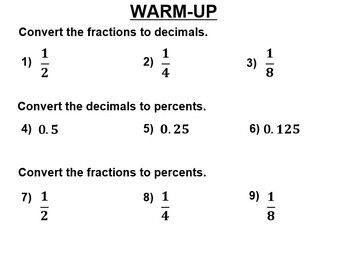 Preview of Math 8 19.3 Fractions to Decimals to Percents