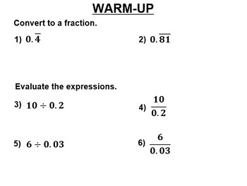 Preview of Math 8 19.5 More Repeating Decimals to Fractions