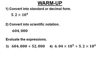 Preview of Math 8 5.1 Add and Subtract Large Number Scientific Notation
