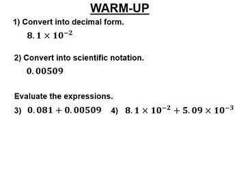 Preview of Math 8 5.2 Add and Subtract Small Number Scientific Notation
