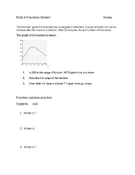 Preview of Math 8 Functions Graphs and Notation Review