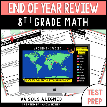 Preview of 8th Grade Math Test SOL Review Packet End of Year Spiral