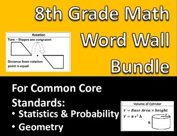 Preview of Math 8 Word Wall Bundle: Geometry, Statisitics, Probability CCSS