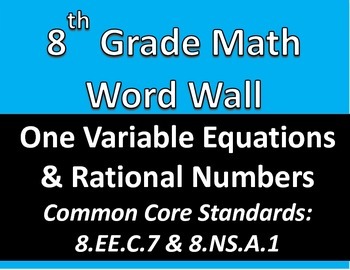 Preview of Math 8 Word Wall: One Variable Equations & Rational Numbers Common Core Aligned
