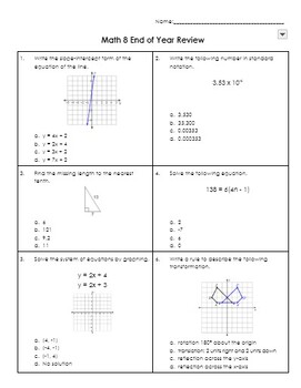 Preview of Math 8 Year End Review