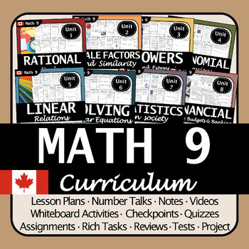 Preview of Math 9 Entire Curriculum Unit Bundle | Differentiated and Engaging! BC Canada