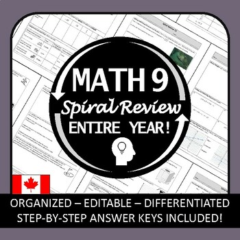 Preview of Math 9 Spiral Review Entire Year | Differentiated & Editable | B.C. Canada