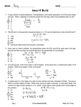 Math Act Prep - January Blitz-5 Daily Act Math Questions - Act Math Monthly