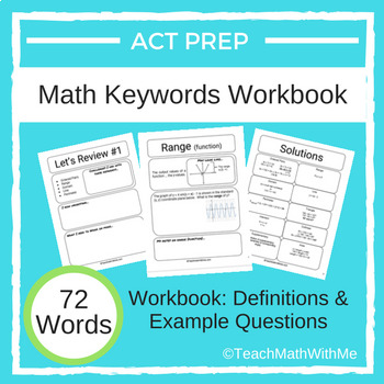Preview of Math ACT Prep Keywords Workbook - Definitions with Example Questions - 72 Words