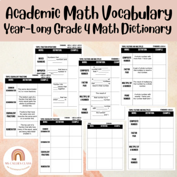 Preview of Math Academic Vocabulary - Grade 4 Year-Long Math Dictionary