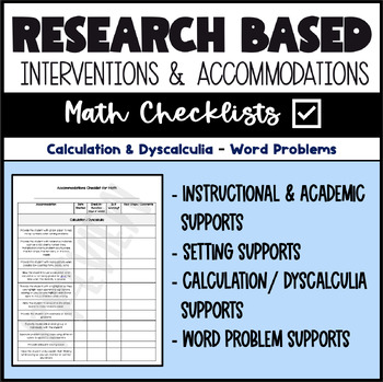 Preview of Math Accommodations / Interventions Checklist - RTI