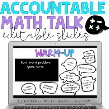 Preview of Math Accountable Talk Word Problem Warm Up Editable Slide Template