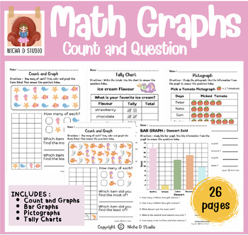 Preview of Math Activities, Count and Graph, Bar Graph, Pictograph Worksheets