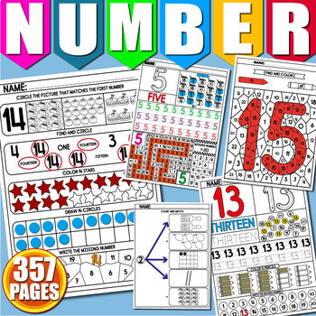 Preview of Math Activities, Number Recognition 0-20, Tracing, Writing Counting Worksheets