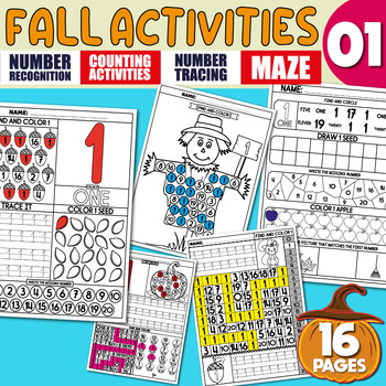 Preview of Math Activities, Number Recognition 1, Tracing, Writing Practice, Pumpkin | Fall