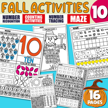 Preview of Math Activities, Number Recognition 10, Tracing, Writing Practice, Pumpkin, Fall