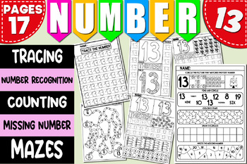 Preview of Math Activities | Number Recognition 13 | Tracing & Writing, Counting Worksheets